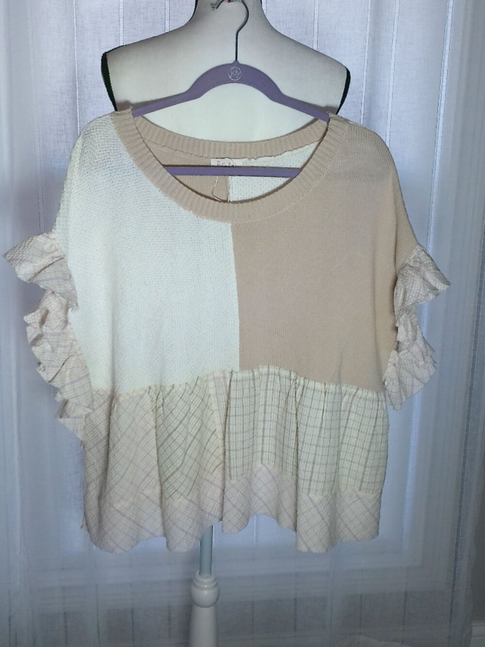 FATE Blouse Ruffle Sleeve Textured Knit White/Cream NWOT S